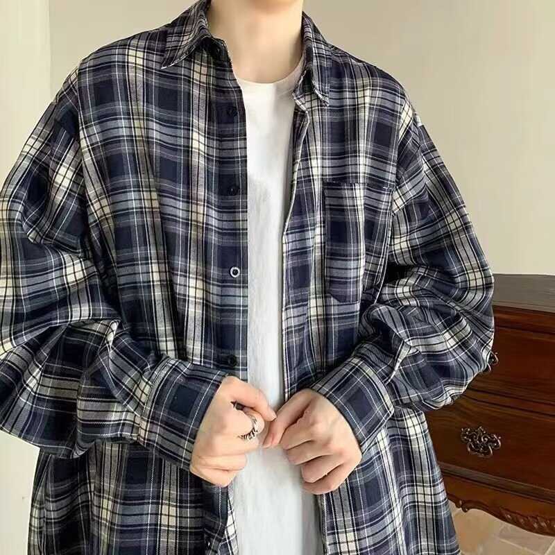 春秋高级感格子休闲潮牌日系衬衣