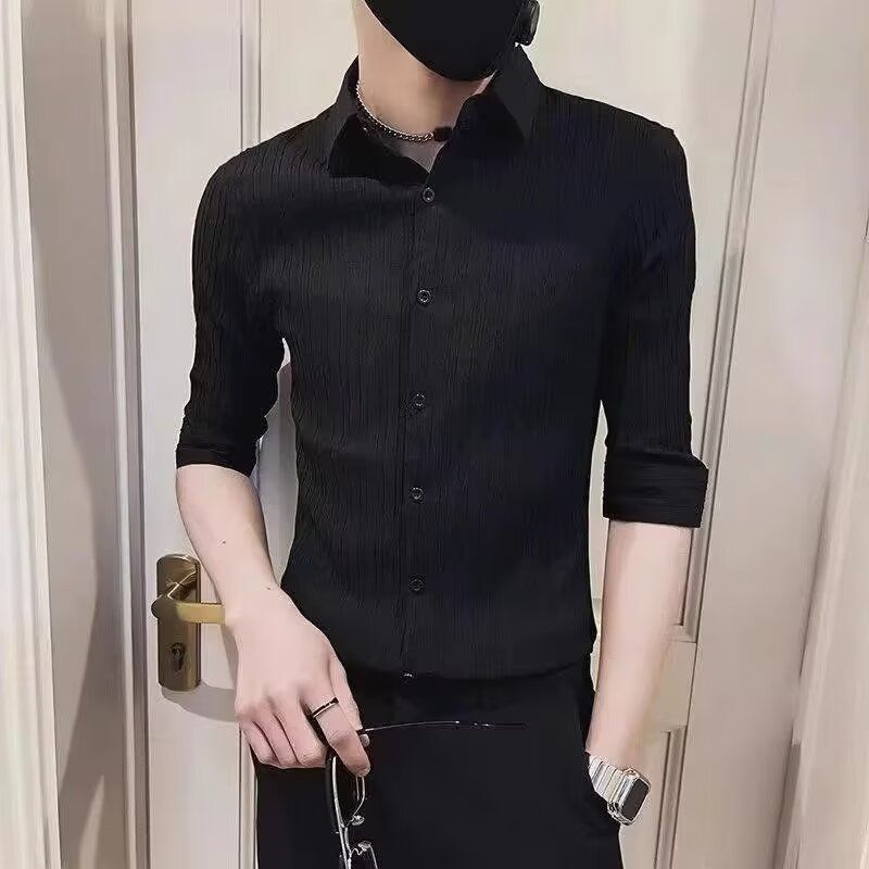 中年男装衬衫常规长袖年秋季修身型时尚都市立领商务休