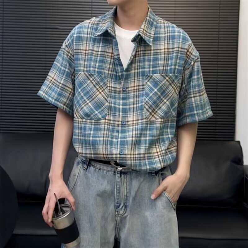 百搭宽松潮牌青年情侣格子衬衫