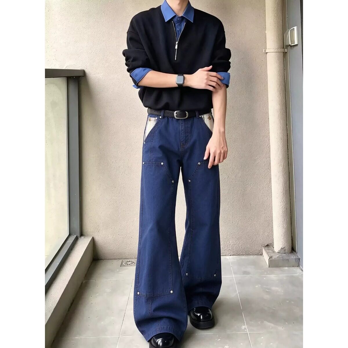 假两件半拉链叠穿冬季卫衣男女拼接衬衫式內襟加绒长袖polo衫潮