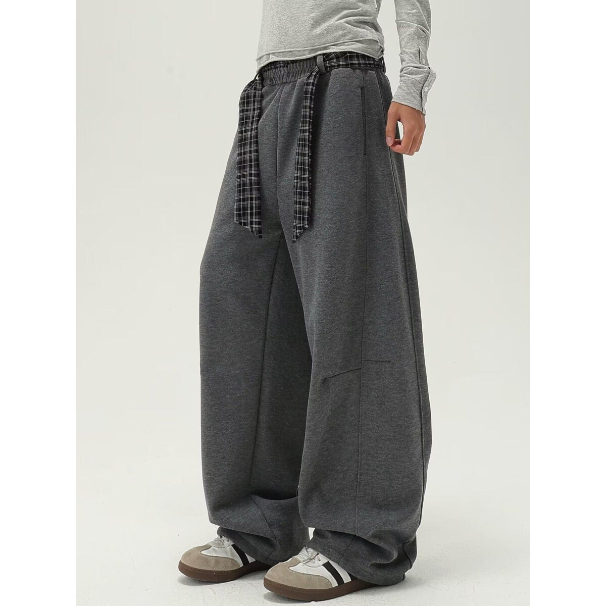 春秋卫裤慵懒风格纹腰带阔腿裤男女宽松百搭高级感休闲裤长裤潮