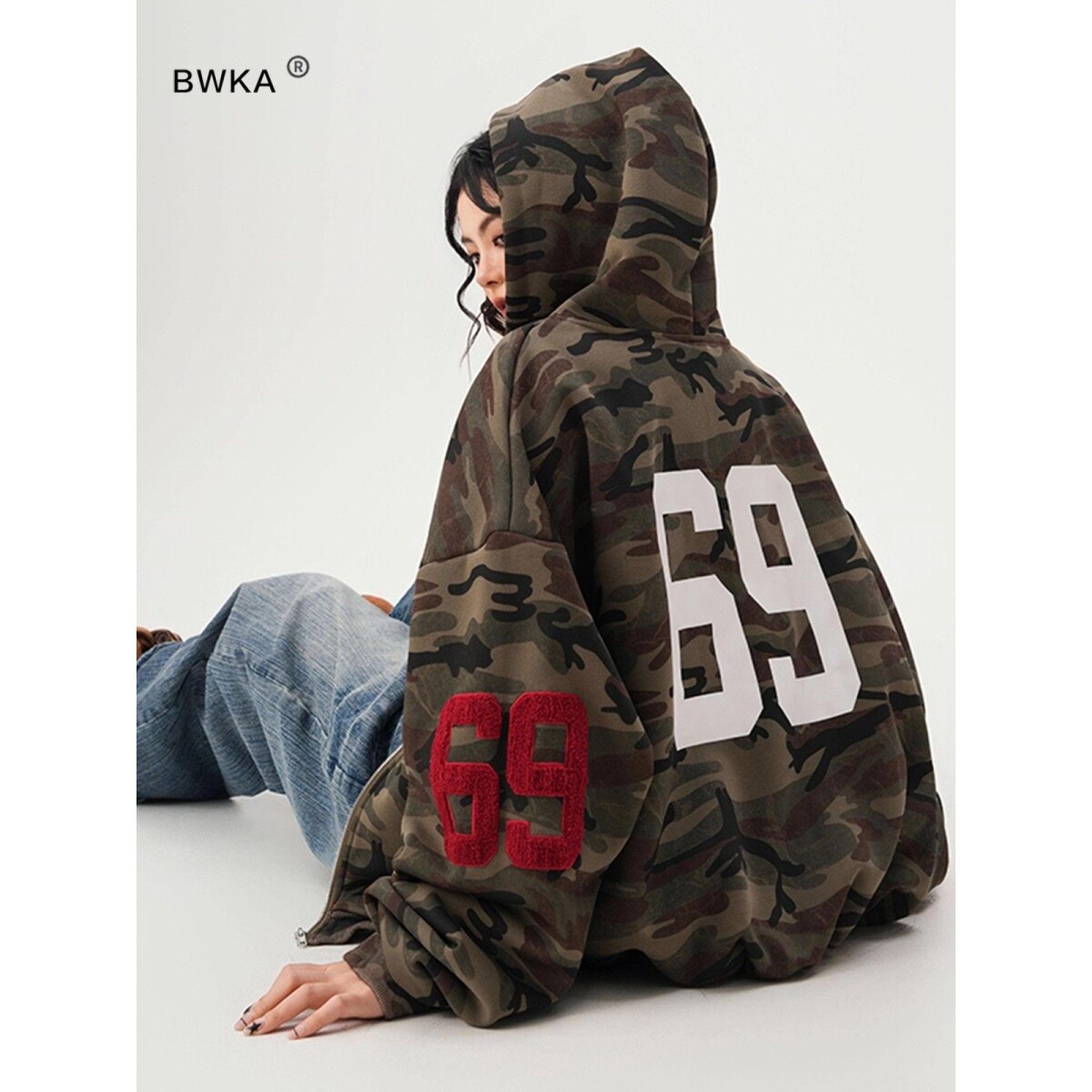 亿万少年BUFU美式迷彩开衫连帽卫衣外套男女春季情侣潮牌拉链上衣