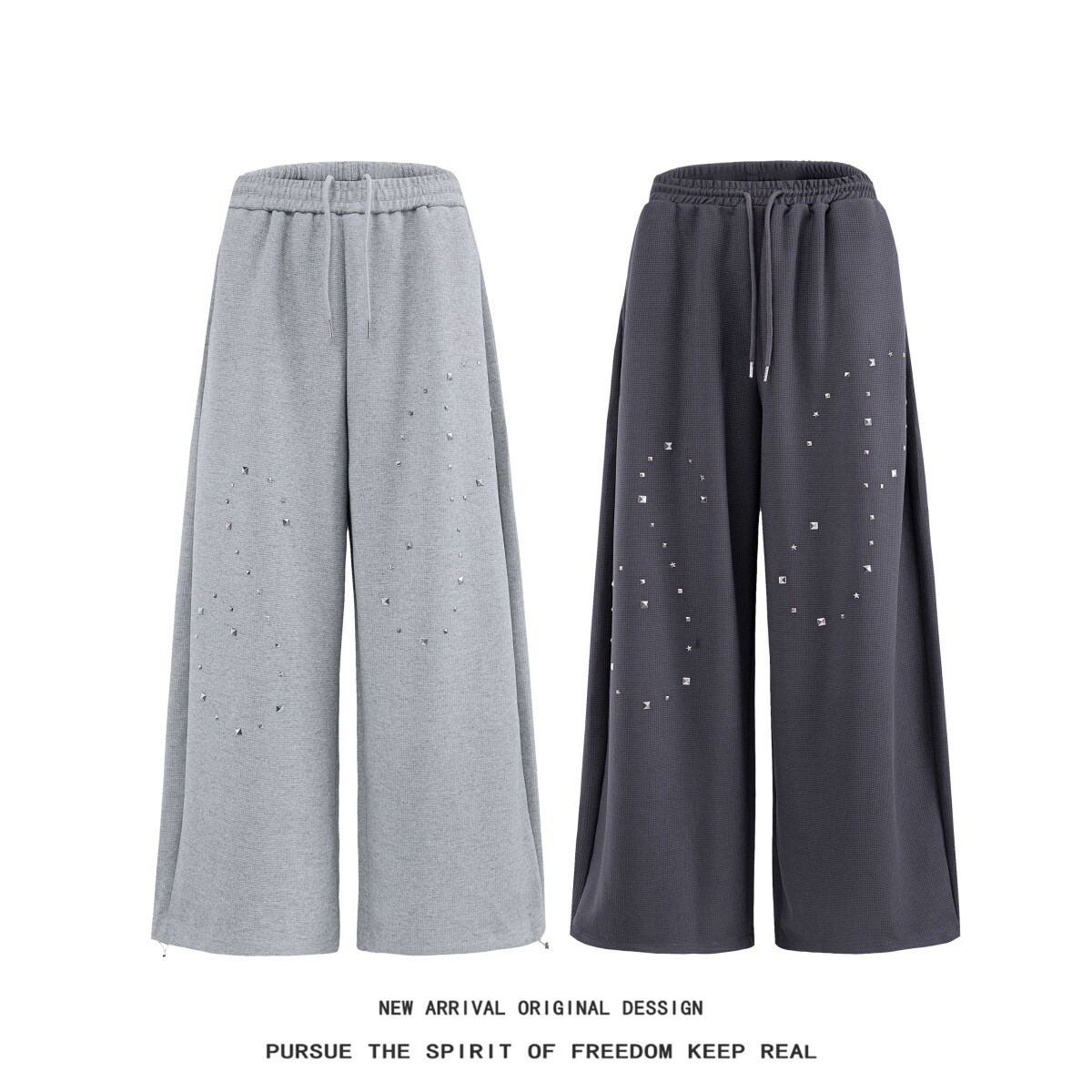 美式华夫格铆钉休闲卫裤男女夏秋新款宽松休闲慵懒垂感直筒阔腿裤