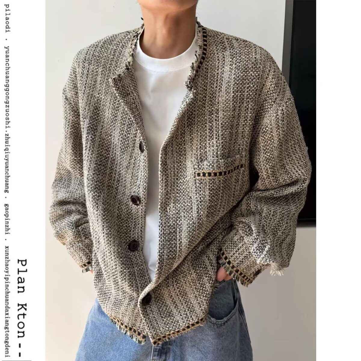 极简高级感立领羊毛粗花呢小香风短款外套女春季夹克高级感chic潮