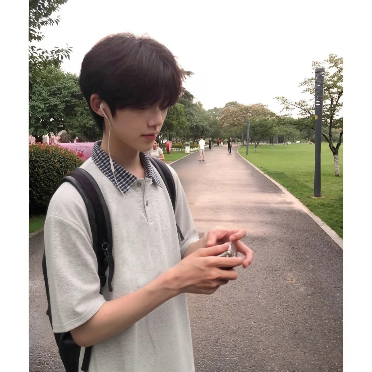 学院风格子polo衫短袖男夏季美式高街翻领T恤cleanfit情侣装半袖