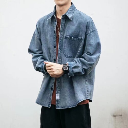 乱潮翻领长袖纯色百搭衬衫外套