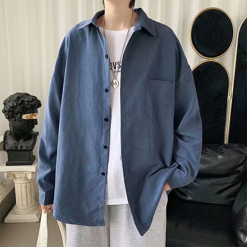 纯色衬衫男士夏季薄款长袖港风日系潮流简约衬衣大休闲帅气外套