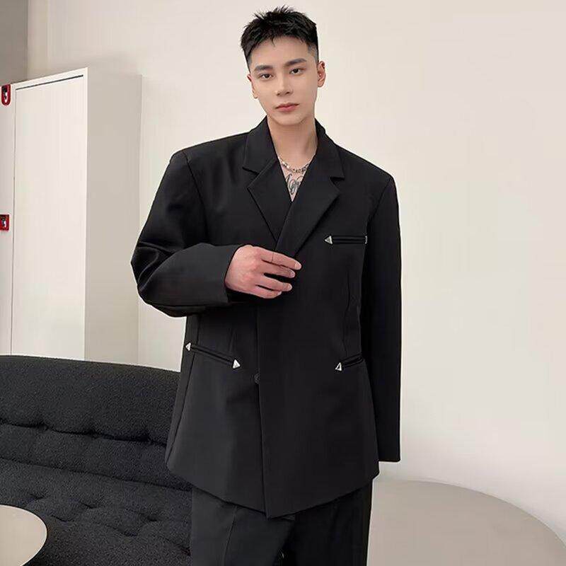 男士金属装饰春秋款高级感设计感小众轻熟风网红禁欲系西装垫肩