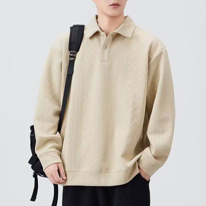 2026新款日系菱形格POLO衫男款长袖春秋季简约高级感翻领卫衣服