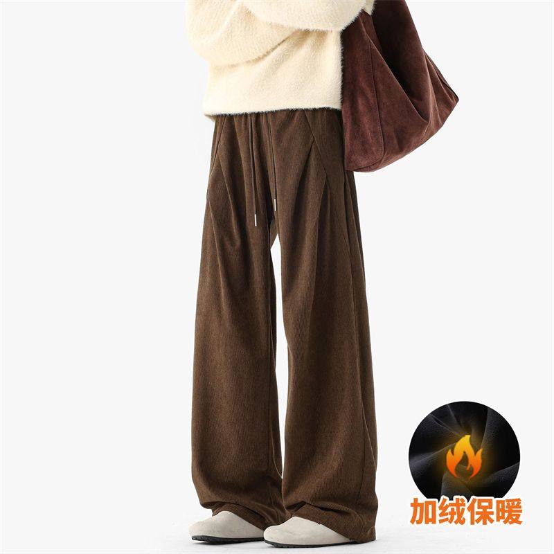 美式复古秋冬灯芯绒褶皱垂感休闲裤男cleanfit宽松阔腿休闲长裤,男装,休闲裤,淘宝优惠券,粉丝福利购,淘宝优惠卷