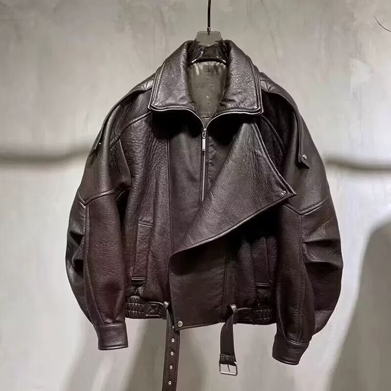 美式复古翻领皮衣外套男款情侣春秋PU夹克女痞帅高级感机车服