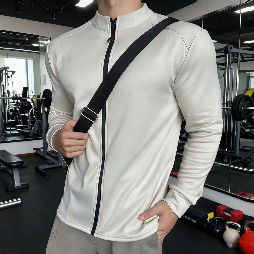 秋冬无帽运动外套男弹力修身夹克拉链跑步健身训练长袖骑行晨跑服