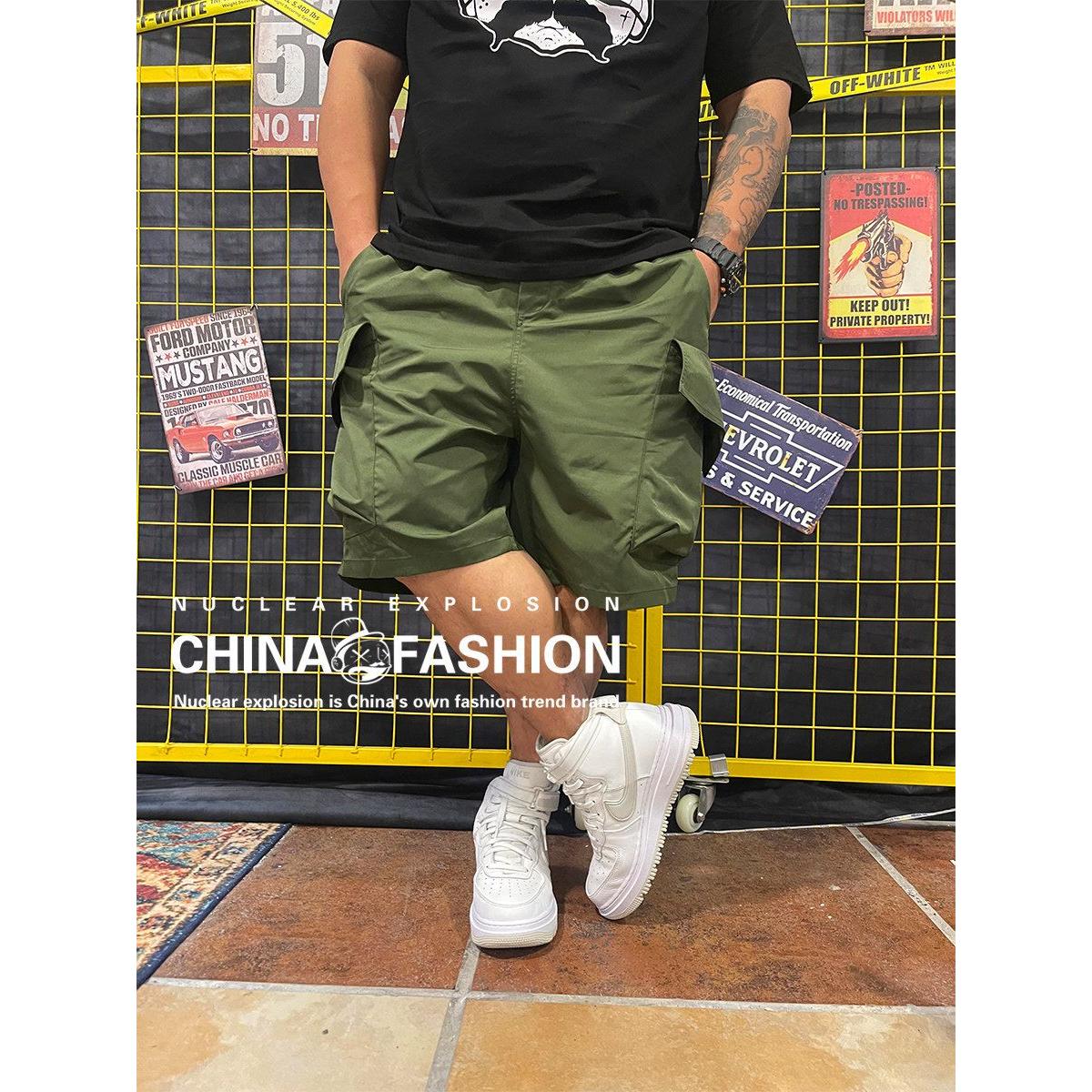 核爆炸夏季清凉薄款军绿色户外机能休闲大码多口袋六分工装短裤男