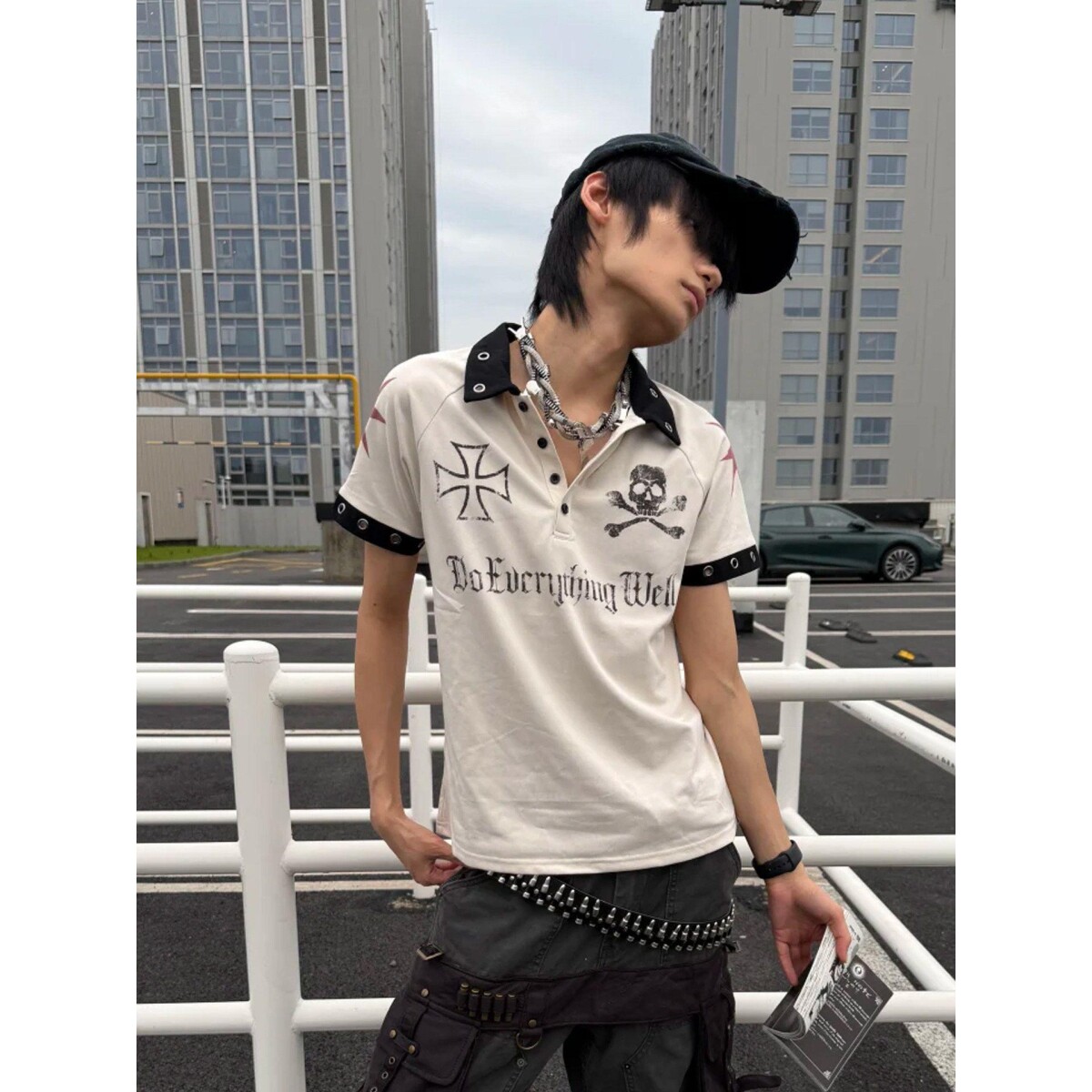 美式街头白色polo衫正肩短袖t恤女夏季修身显瘦y2k亚文化短款上衣