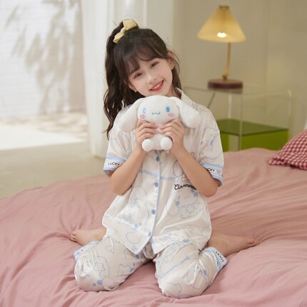 女童睡衣2026夏季新款冰丝凉感薄款三件套中大童透气空调房家居服