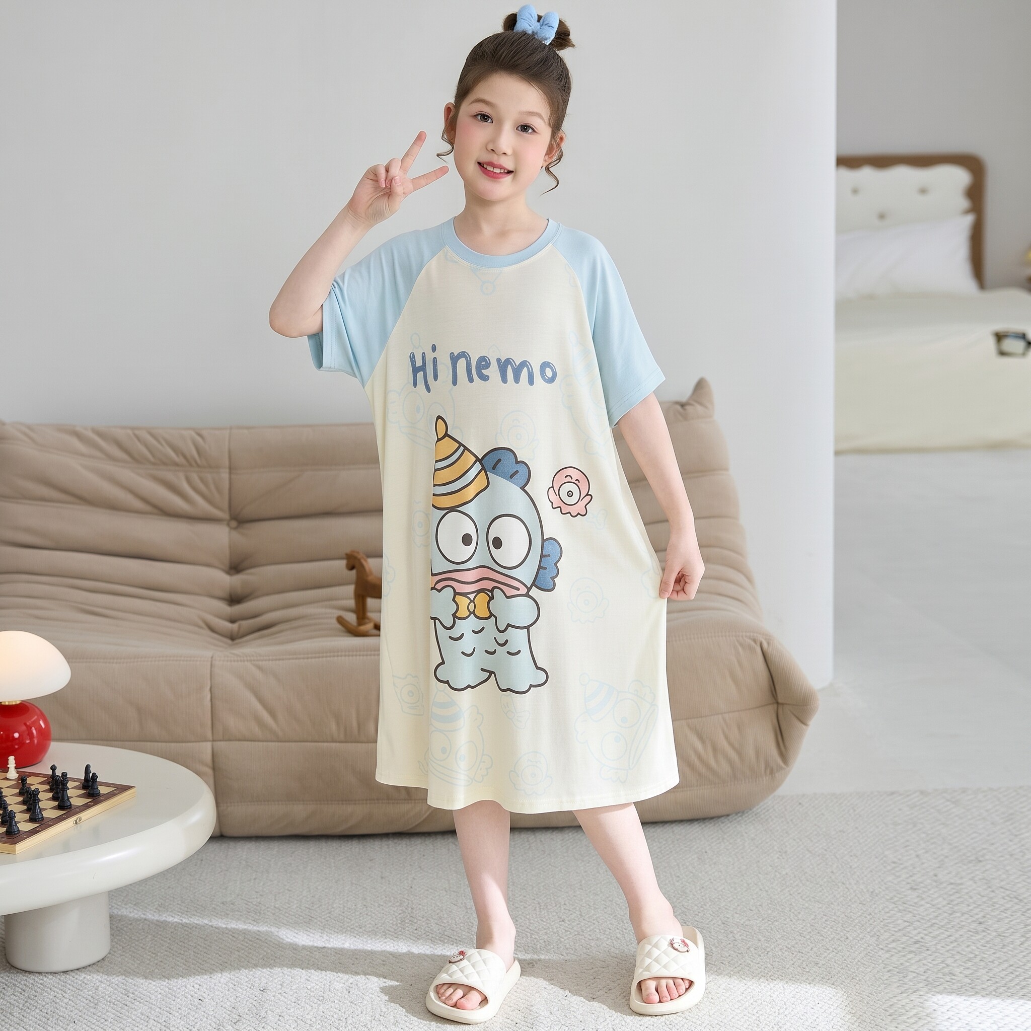 冰丝莫代尔女童小丑鱼亲子睡裙