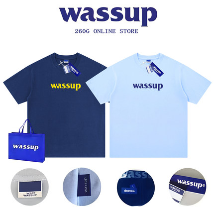 WASSUP潮牌简约纯棉t恤体国潮流夏季宽松情侣学生休闲半袖上衣ins