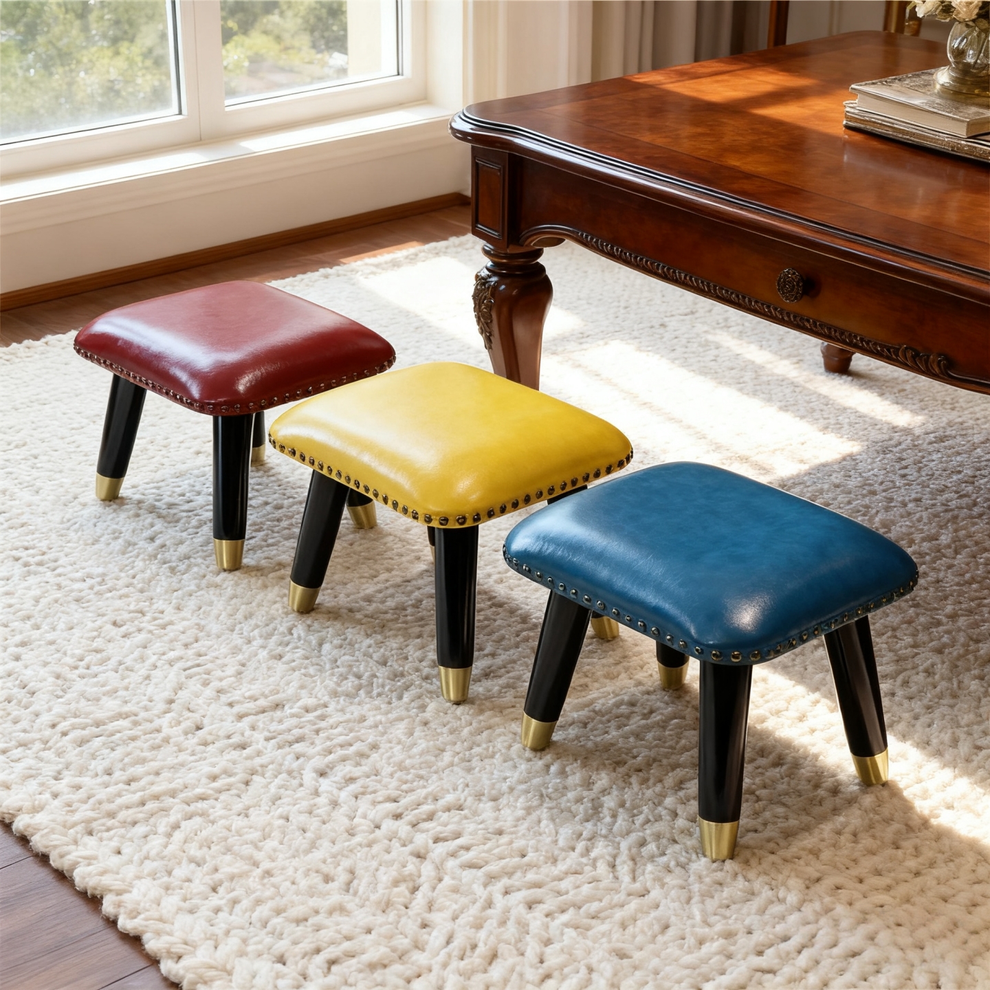 浪朵高颜值轻奢彩色皮质脚凳