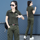 女短袖 休闲套装 时尚 大码 宽松运动广场舞服 夏季 显瘦薄款 迷彩服韩版