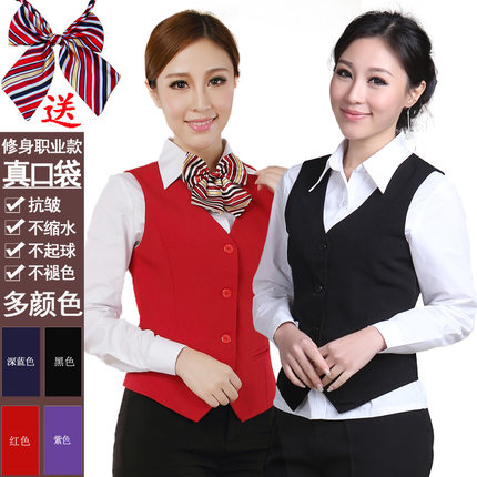 白领马褂背心马甲女L通勤职业女装工作制服正装马夹修身红色背心