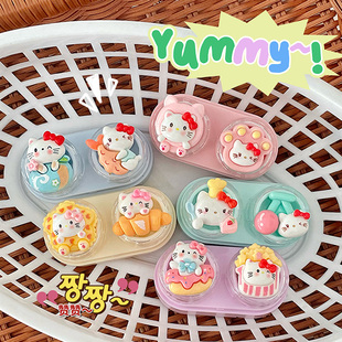 美食KT 简约创意美瞳收纳盒子护理 隐形眼镜伴侣双联盒ins抽屉式