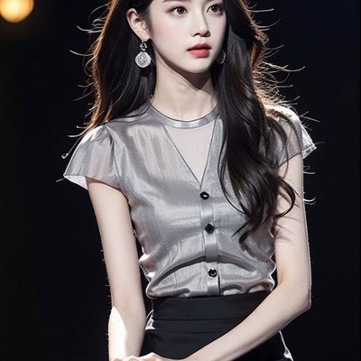 法式轻奢短袖衬衫女高级设计感小众夏季独特修身漂亮小衫绝美上衣