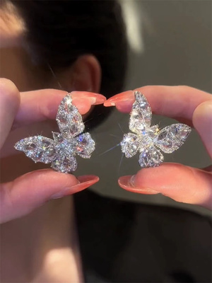 高级感轻奢锆石蝴蝶耳环女