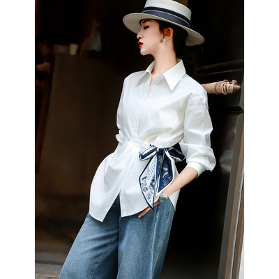 设计感七分袖收腰通勤衬衫上衣