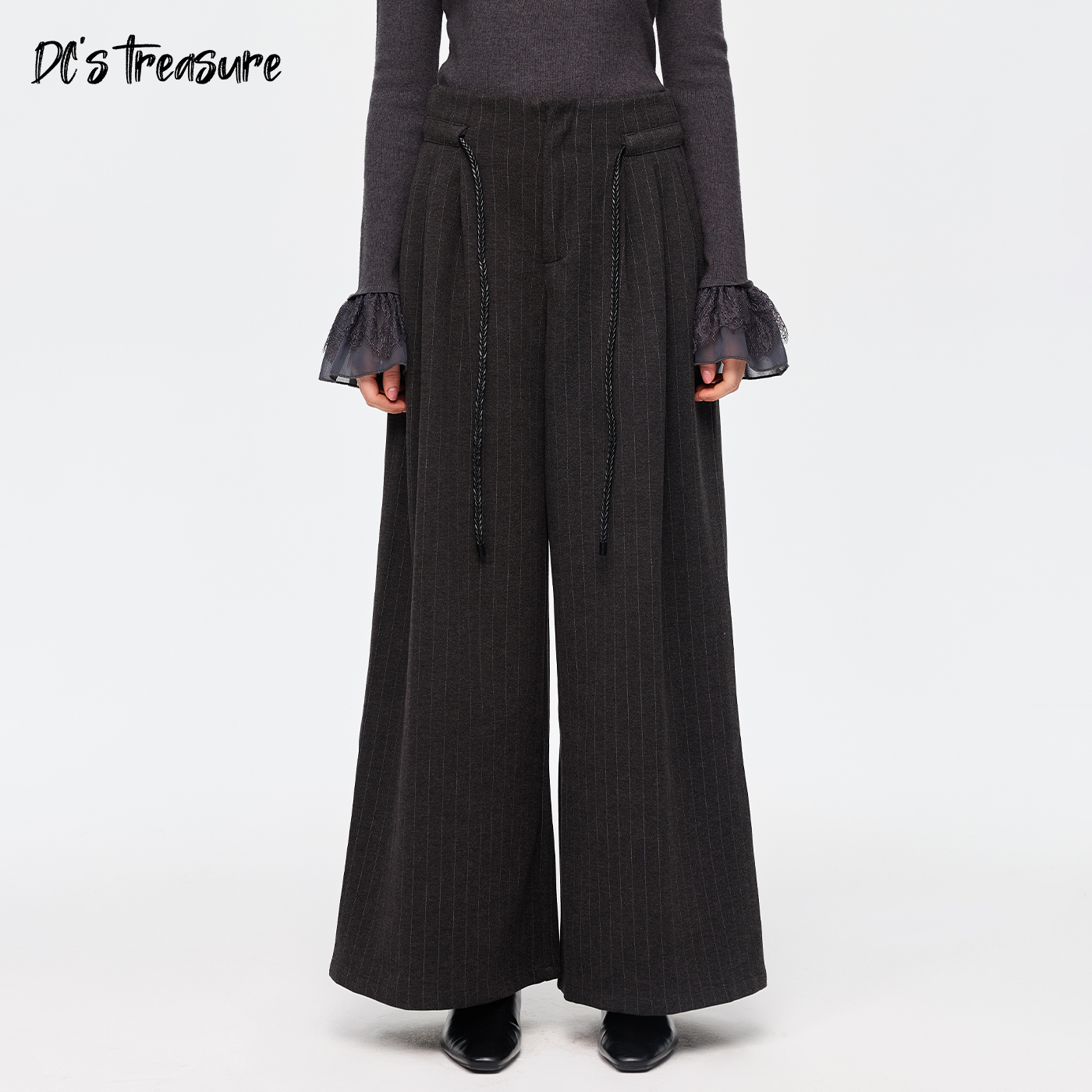 美式复古质感高级百搭条纹西裤女直筒阔腿显瘦垂感休闲裤