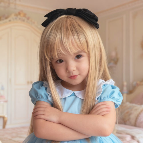 儿童米白色长发假发61