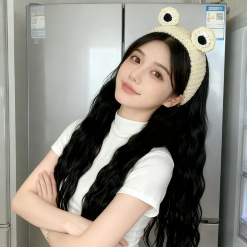针织青蛙头箍女款假发