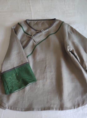 青辰原创自制春夏款纯亚麻汉服上衣女全开襟绣花衬衫茶服日常