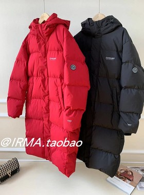 黑色长款过膝白鸭绒羽绒服女冬季2025新款炸街加厚保暖面包服外套