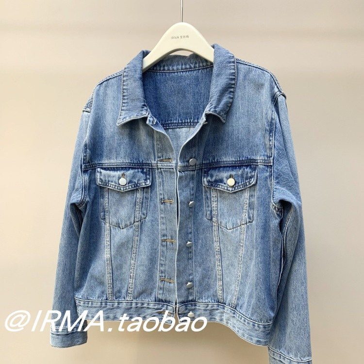 POLO领单排扣宽松磨白牛仔外套