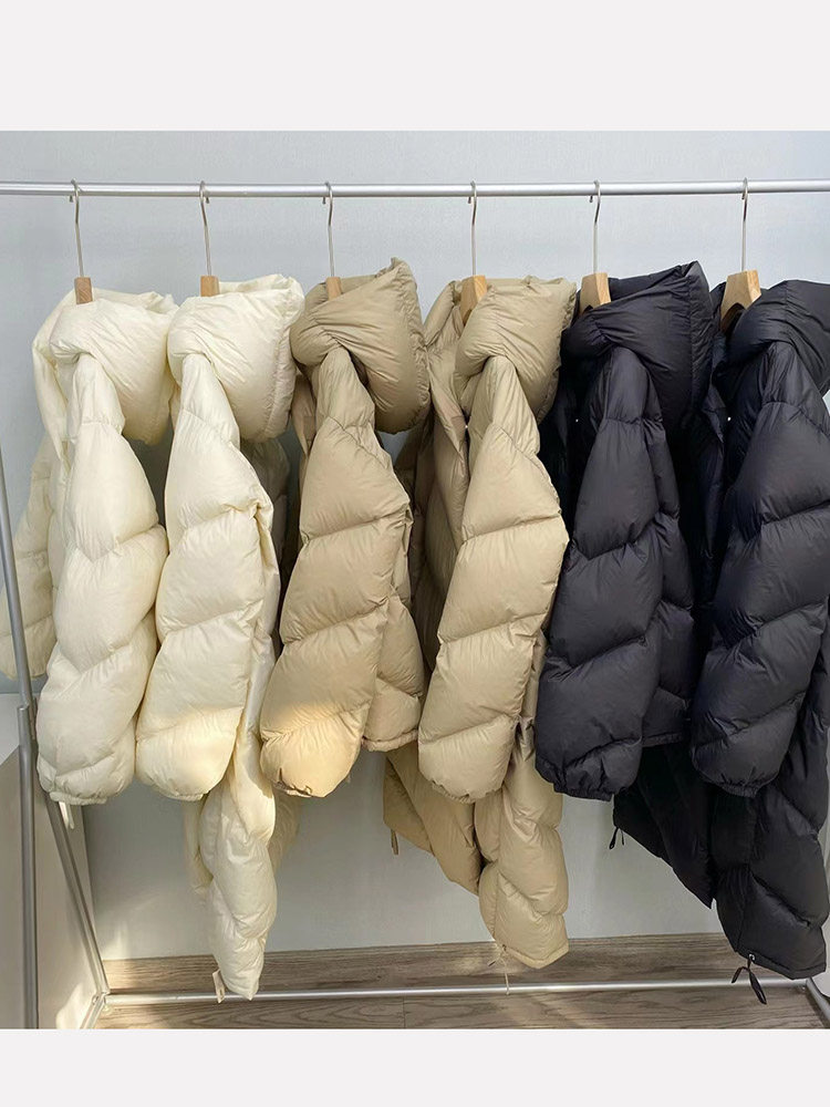 韩版简约连帽长款羽绒服