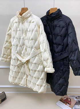 2023 篙端日系风~用料非常棒！！90白鸭绒风衣式中长款腰带羽绒服