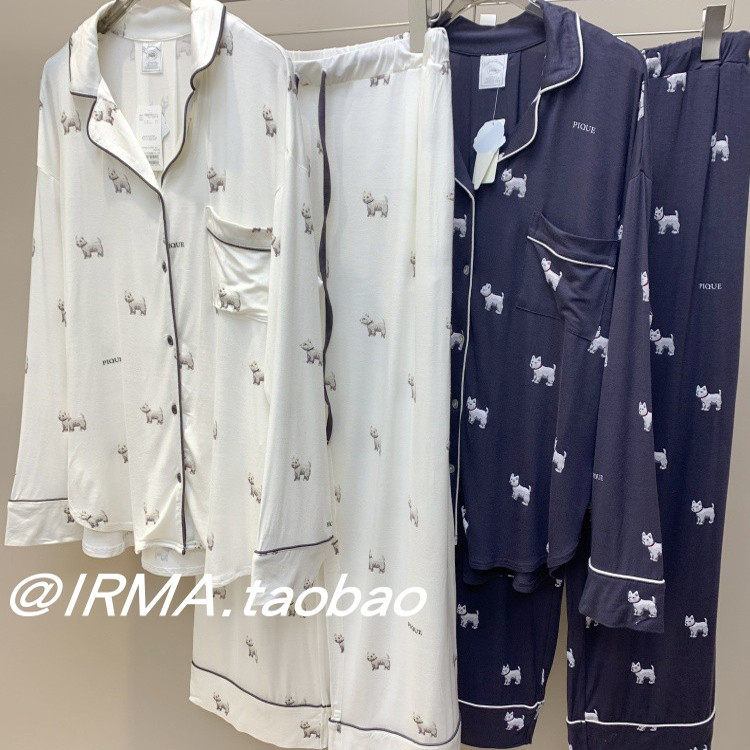 小狗印花长袖睡衣睡裤套装外穿