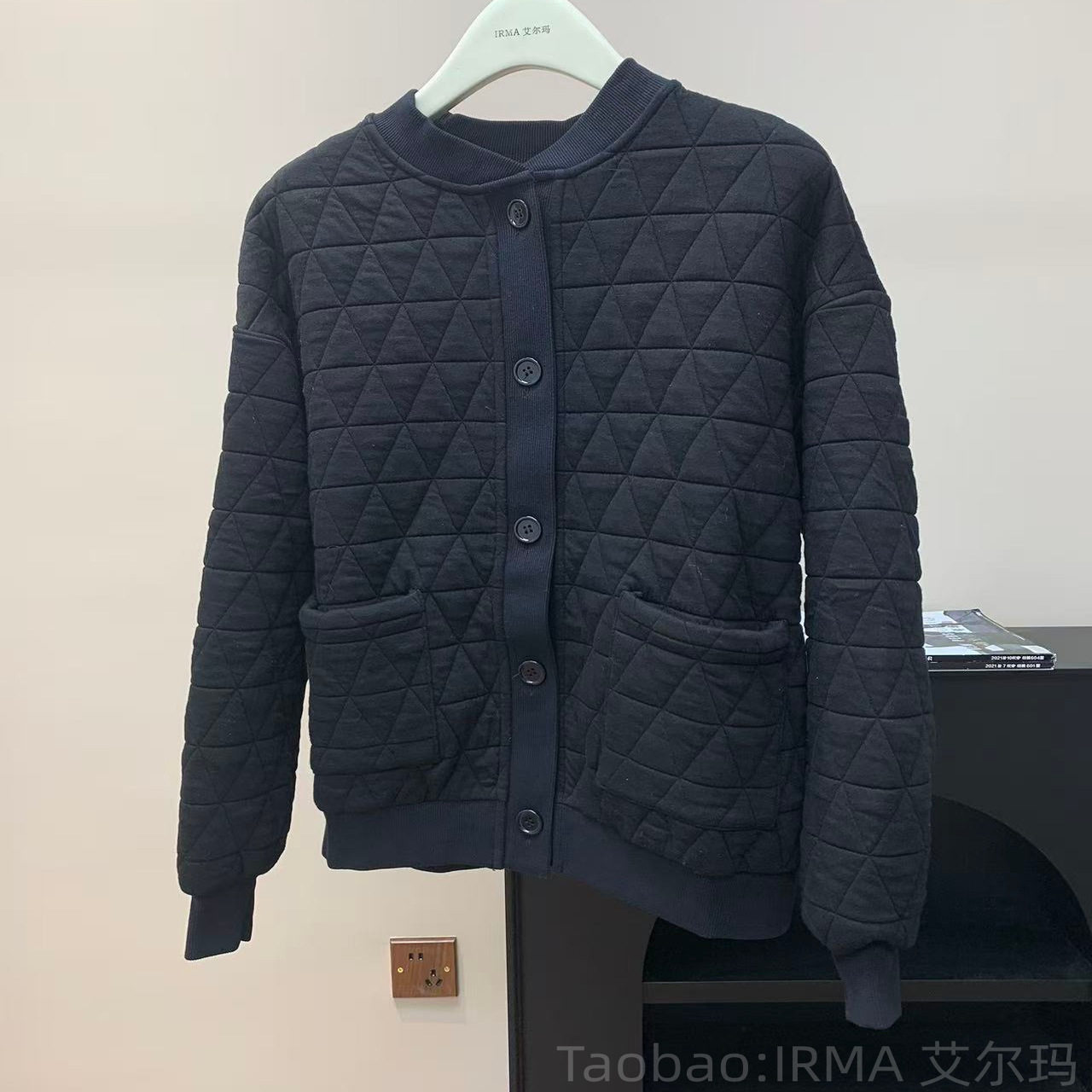 复古菱格棉服女秋冬轻薄夹棉棒球