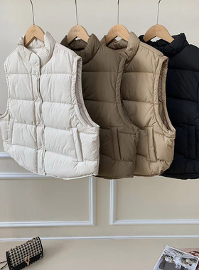 立领单排扣无袖羽绒马夹外套女2023冬季时尚欧洲站叠穿面包服背心