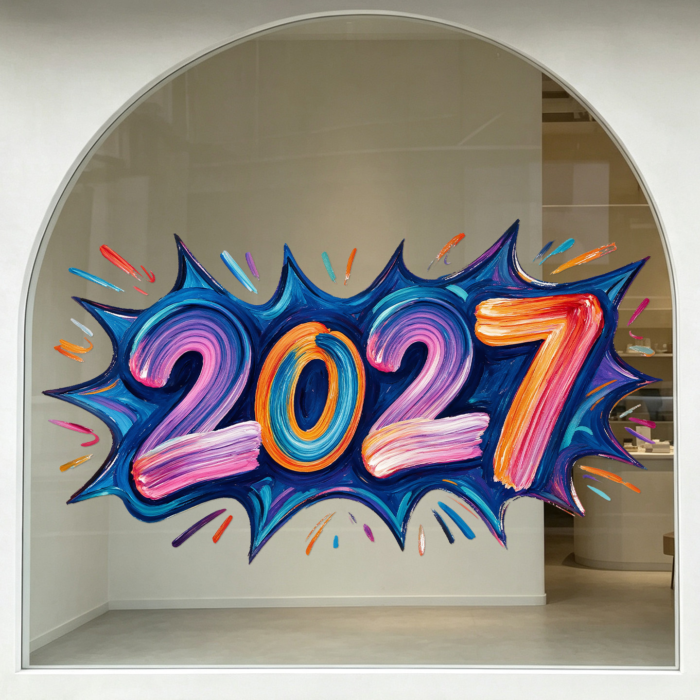 新年布置创意福字玻璃门贴纸窗花2027新款羊年元旦商场橱窗静电贴