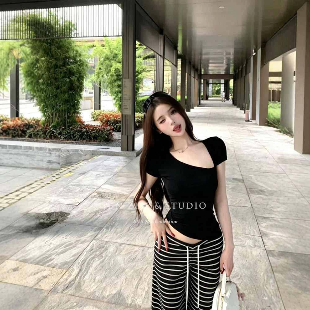 衣服女款夏季锁骨修身短袖T恤2T恤
