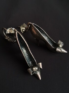 Vintage Askew London 银色高跟鞋耳环 欧美个性复古配饰