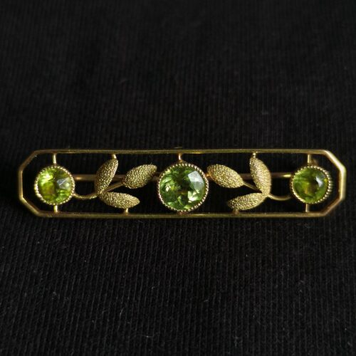【英国发货】Antique 15k金橄榄石叶片矩形古董胸针