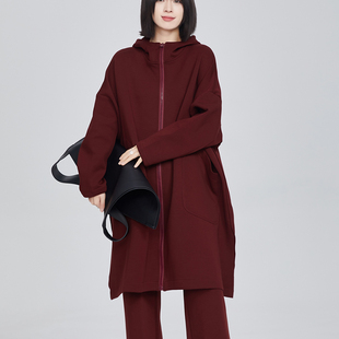 拉链带帽开衩遮臀宽松秋冬风衣外套空气棉大版 休闲运动郊游 大码