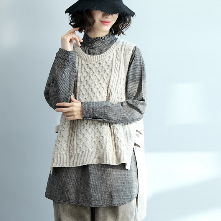 宽松休闲圆领毛衣背心马甲