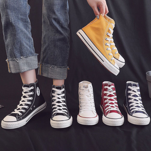 环球高帮轻便女鞋情侣帆布小白鞋