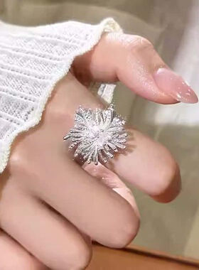 银色烟花戒指女轻奢高级感