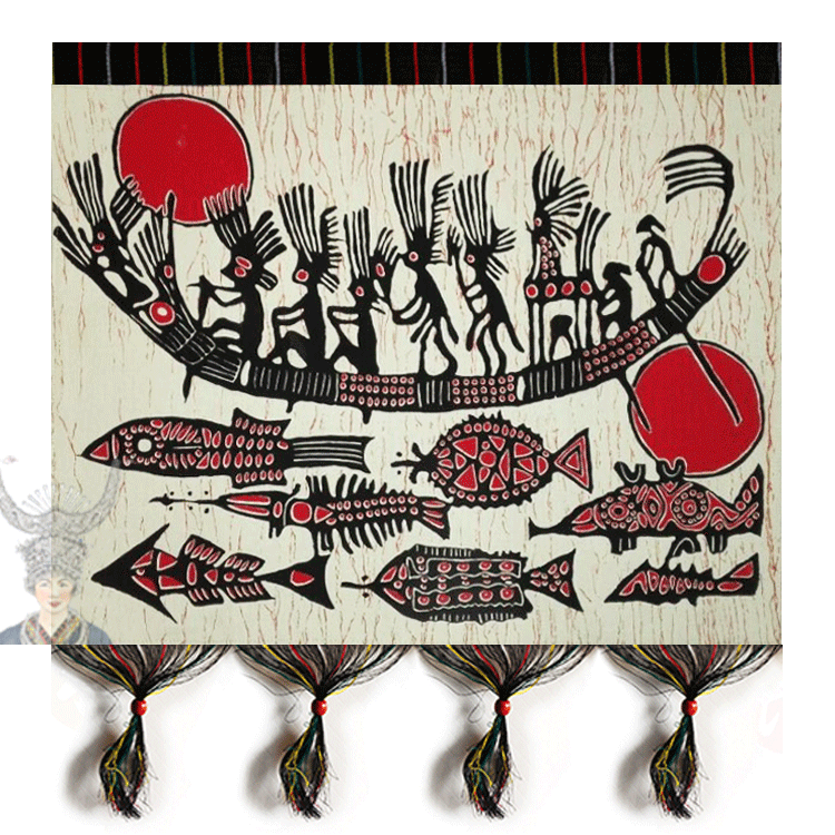 满5包邮 贵州云南工艺品 旅游特产 苗族傣族画 打鱼 72*72cm