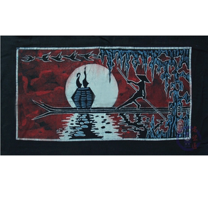 贵州苗族蜡染画 装饰画 台布 纯手工蜡染画 打鱼壁画 45*85cm