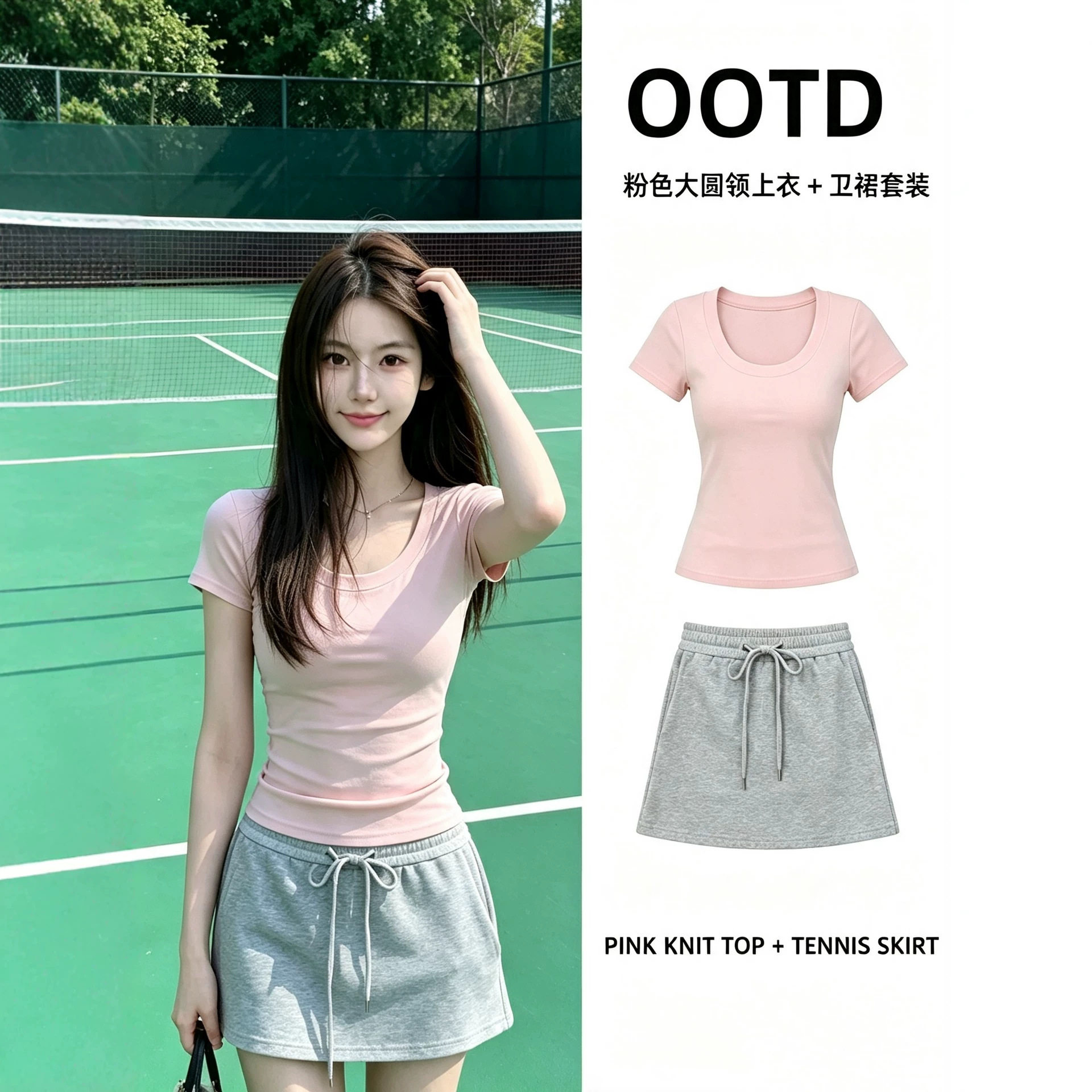夏天短袖女T恤半身短裙运动穿搭一整套巨好看漂亮两件套装新款夏